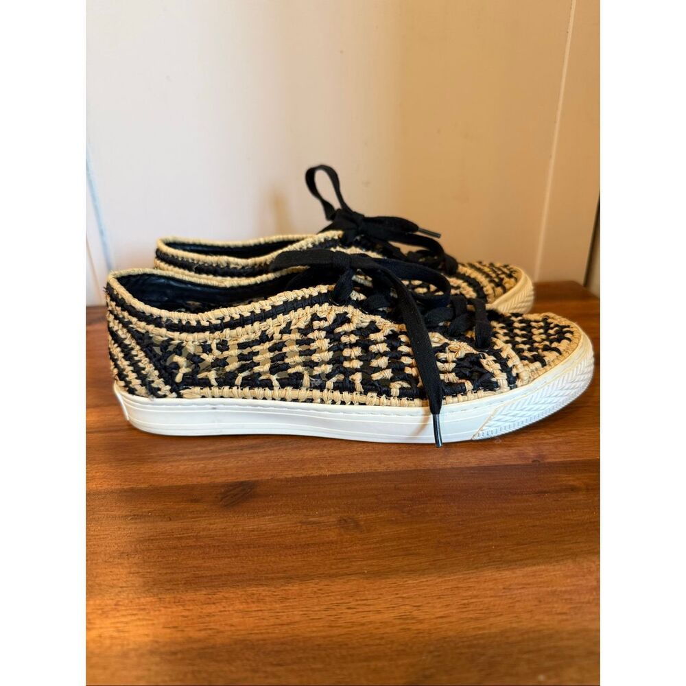 Loeffler Randall Raffia Crochet Lace Up Sneakers Size 8